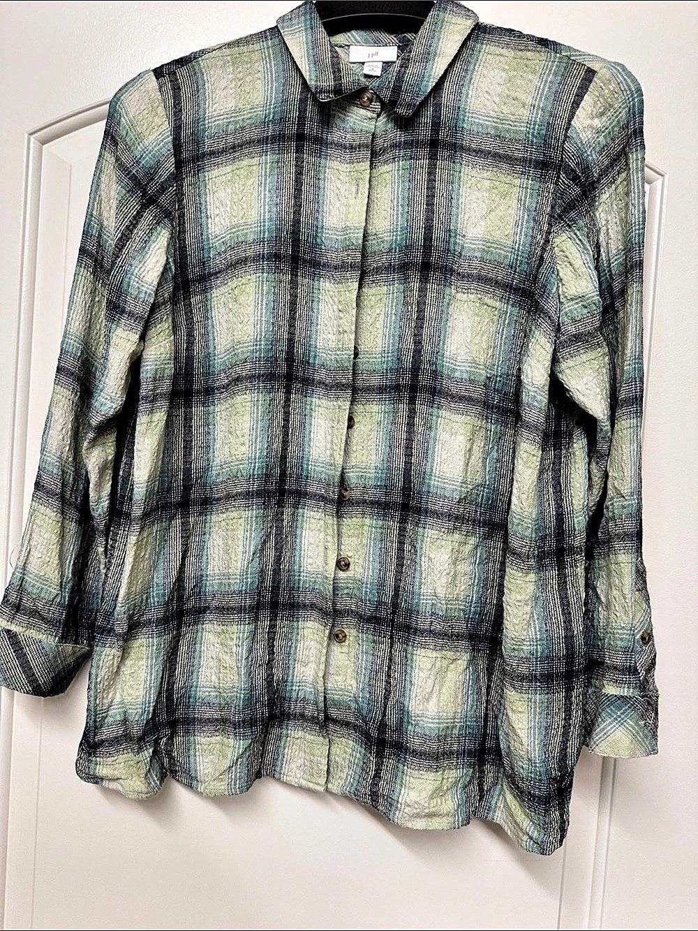 J. Jill Plaid Button Down Shirt in Green & Blue Size Medium Like New